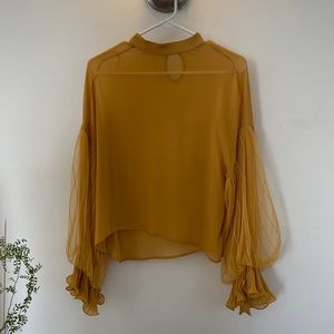 Super cute, unique, mustard blouse with balloon sleeves